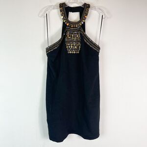 Tibi Women's Gold Beaded Embellished Sleeveless Mini Black Dress 6